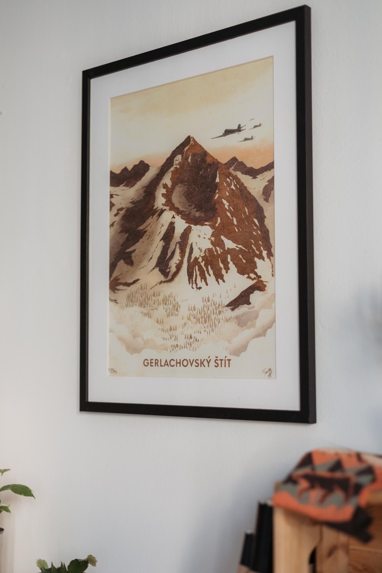 Poustr: Gerlachovský štít, Vysoké Tatry, SNP, Frenky Hříbal, LiLisunov Li-2, poctivý slovenský plagát, Československo, limitovaná kolekcia