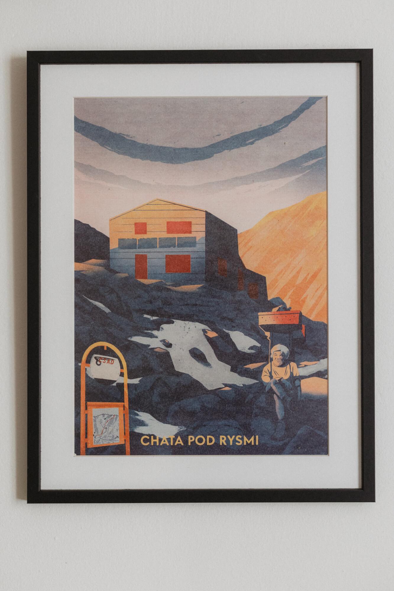 Poustr: Chata pod Rysmi, poctivý slovenský plagát, Vysoké Tatry