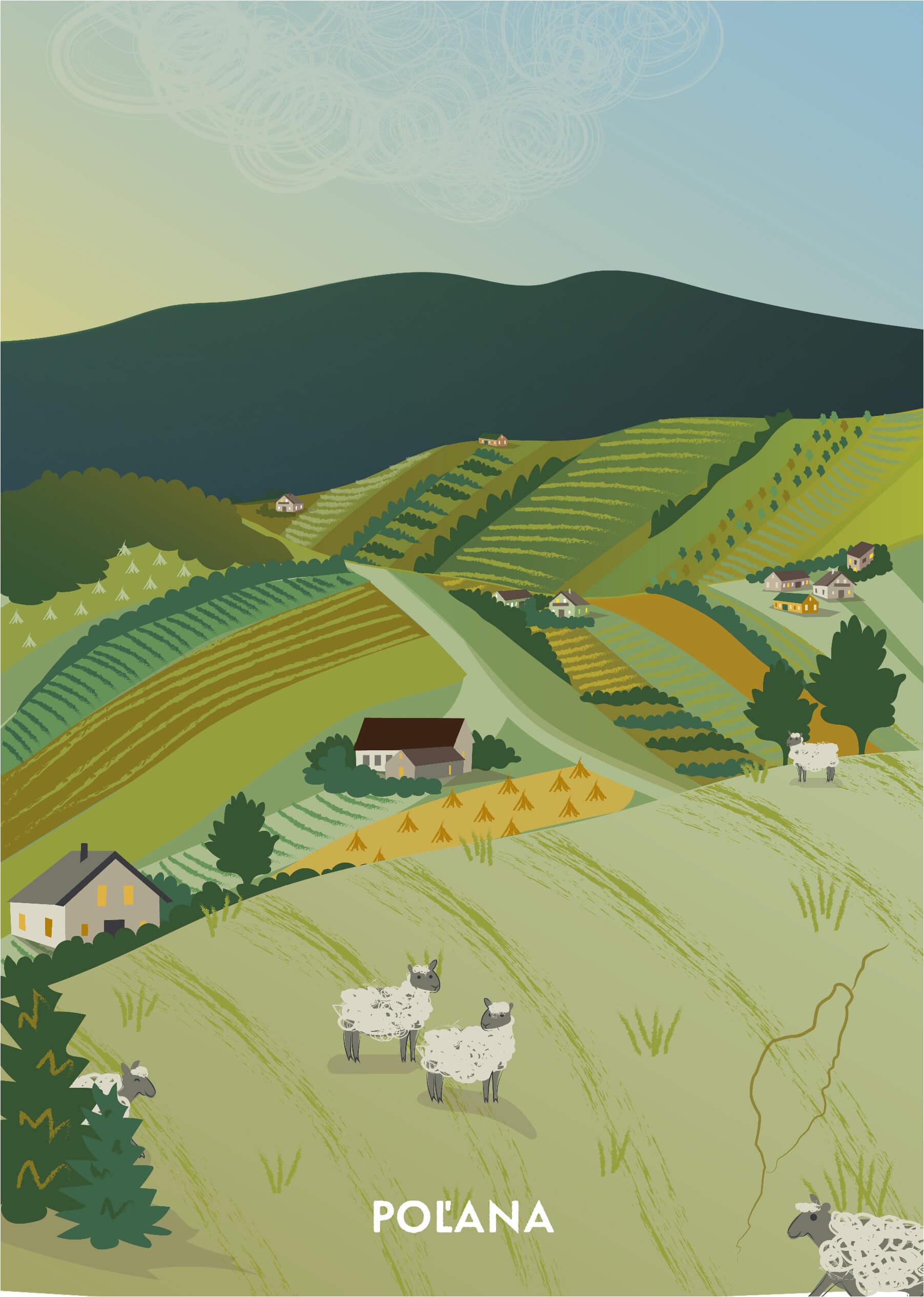 Poustr: Poľana, poctivý slovenský plagát, Hriňová, Detva, lazy, slovenská sopka 